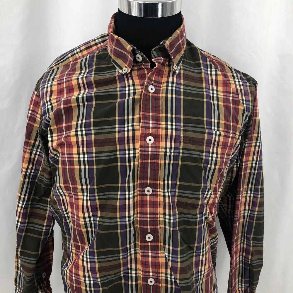 Orvis 2GMX Heritage Wash Red Green Purple Yellow Plaid Button-down Shirt Large